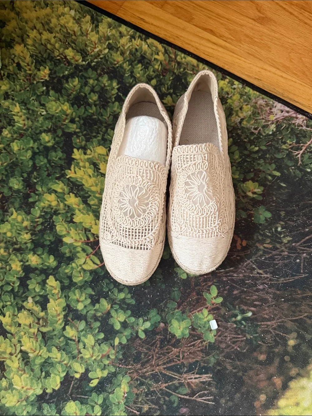 Women’s Crochet Slip-On Espadrilles in Beige